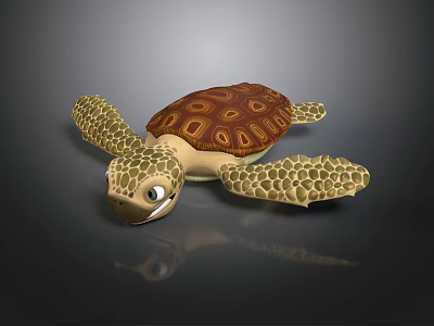 3D Rendered Turtle With Brown Patterned Shell Yellow Flippers And Big Eyes 3d model