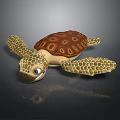3D Rendered Turtle With Brown Patterned Shell Yellow Flippers And Big Eyes