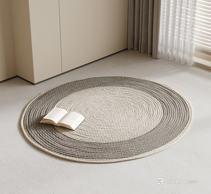 Neutral Toned Round Area Rug With Open Book In Minimalist Room 3d model 