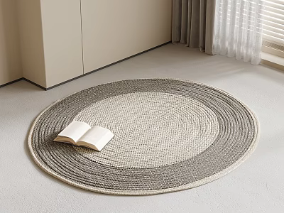 Neutral Toned Round Area Rug With Open Book In Minimalist Room 3d model