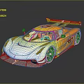 Sleek Race Car With Gradient Yellow White Body Rear Wing And Alloy Wheels