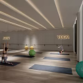 Modern Yoga Fitness Studio With Neon Signs Mirrored Walls Wooden Floors And Green Exercise Balls