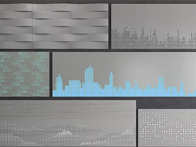 Modern Wall Panels With Geometric Patterns City Skyline And Perforated Textures 3d model