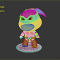 Chibi Ninja Turtle Figure With Green Body Blue Mask Orange Belt On Transparent Base