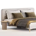 Elegant Modern Double Bed With Beige Headboard Brown Velvet Pillows And Gray Blanket