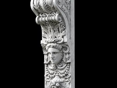 Intricate Carved Stone Column With Classical Face Sculpture And Ornamental Details 3d model