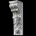 Intricate Carved Stone Column With Classical Face Sculpture And Ornamental Details
