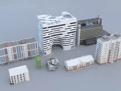 Different Styles of Miniature Architectural Models Including Modern High rise Traditional Multi story And Small Green Buildings 3d model