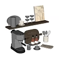 Stylish Kitchen Utensils Set With Coffee Maker And Wooden Tray 3d model
