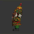 Colorful Gnome With Pointed Hat Patterned Outfit Holding Pizza And Waving Hand
