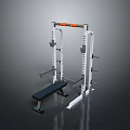 Sturdy White Fitness Squat Rack With Black Bench And Orange Accent