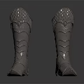 Metallic Armor Inspired Boots Featuring Intricate Carvings And Textured Surface Design