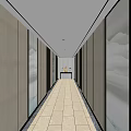 Modern Elevator Hallway With Light Colored Floor Tiles And Gray Black Walls 3d model