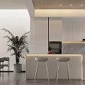 Modern Living Dining Room Interior With Open Concept Island Counter Dining Table And Potted Plant