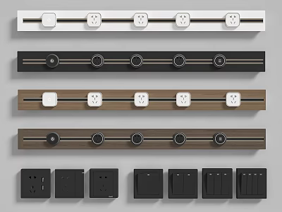 Modern Switch Panels in Various Colors Wooden Finish with Multiple Sockets and Sleek Designs 3d model