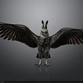 Mythical Bird With Spread Wings Blue Eyes And Crown Feathers On Dark Background