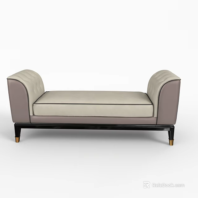 Modern Ottoman With Beige Cushion Light Purple Armrests Black Legs And Gold Accents 3d model 