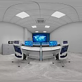 Professional Monitoring Room Interior With Control Workstation Display Screens And Equipment Cabinets