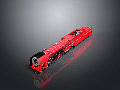 Red Vintage Steam Train Model With Black Accents And Sleek Surface Design 3d model
