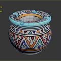 Vibrant Multicolored Ceramic Sculpture with Geometric Patterns and Intricate Decorative Carvings on Traditional Handcrafted Design