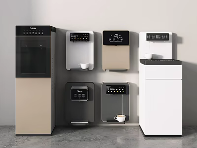 Various Stylish Household Water Dispensers With Standing Wall Mounted Designs And Colors 3d model