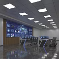 Modern Monitoring Room Interior With Large Display Wall Console Chairs And Marble Floor