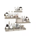 Stylish Bathroom Daily Wash Essentials On Organized Wooden Shelves With Cute Figurines And Pinecones