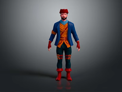 Game Movie Character With Red Hair Beard Blue Coat Yellow Vest And Red Boots 3d model