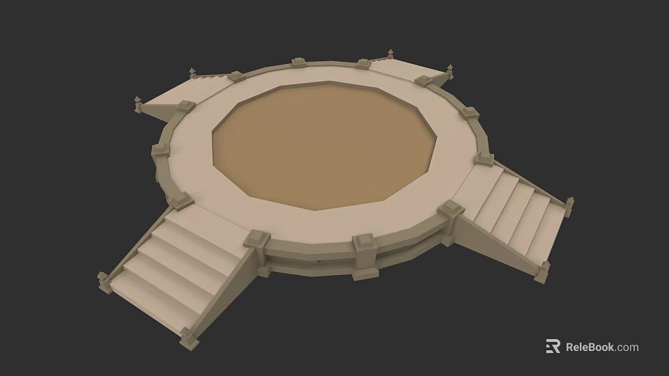 Elegant Garden Landscape Design With Circular Platform And Symmetric Stone Steps 3d model 