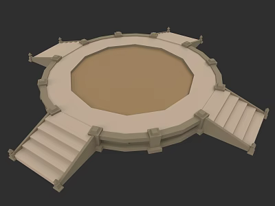 Elegant Garden Landscape Design With Circular Platform And Symmetric Stone Steps 3d model