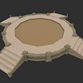 Elegant Garden Landscape Design With Circular Platform And Symmetric Stone Steps