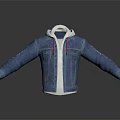 Blue Denim Jacket With White Hoodie Inner And Red Drawstrings Design 3d model