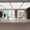 Modern Open Office With Large Windows Wooden Floors Green Plants And City View
