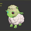 Cute Cartoon Sheep Toy With White Fluffy Wool Pink Body And Big Blue Eyes