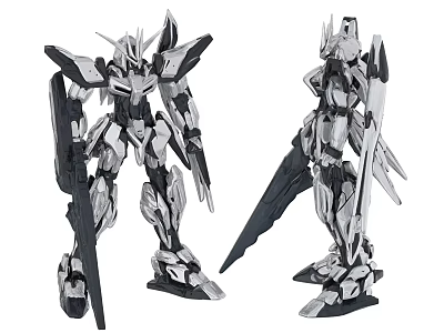 Mecha Doll With Silver And Black Design Complex Mechanical Structure Displayed From Two Angles 3d model