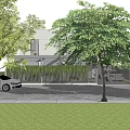 Modern Detached Villa Featuring White Exterior Geometric Design Greenery Fence And Surrounding Trees