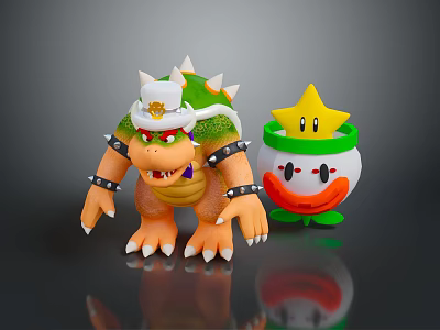 Spiked Turtle With White Hat Green Orange Shell Metal Wristbands And Yellow Star In Pot 3d model