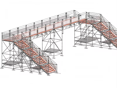 Construction Scaffolding Structure With Staircase Platform And Metal Railings 3d model