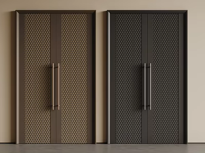 Double Doors With Brown And Black Honeycomb Pattern And Metal Handles For Modern Interior 3d model