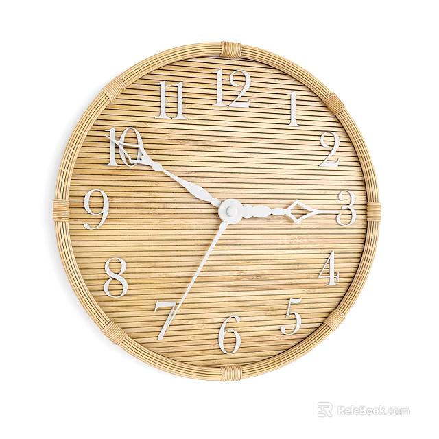 Bamboo Round Clock with White Numbers and Hands for Minimalist Home Decor 3d model 