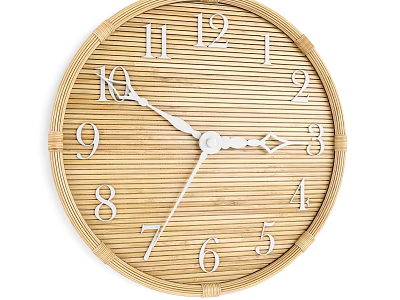 Bamboo Round Clock with White Numbers and Hands for Minimalist Home Decor 3d model
