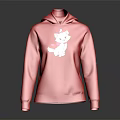 Cute Red Hoodie With White Cartoon Cat And Heart Pattern For Daily Wear