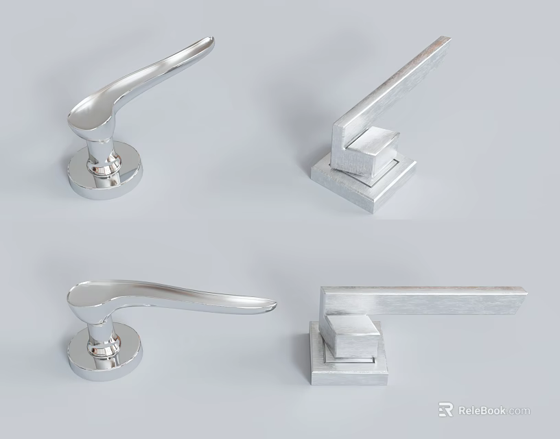 Modern Silver Metal Door Handles With Various Stylish Designs For Home Use 3d model 