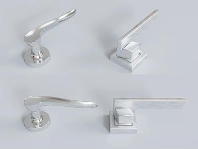 Modern Silver Metal Door Handles With Various Stylish Designs For Home Use 3d model