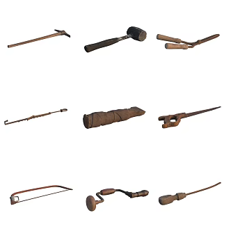 Farm Tools Axe Hammer Awl Sickle Saw 3d model