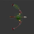 Detailed 3D Bow Model Featuring Green Circular Center And Red Decorative Elements