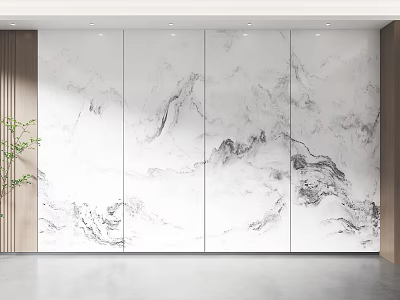 Modern Minimalist Feature Wall With Marble Landscape Texture And Wooden Accents 3d model