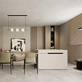 Modern Minimalist Kitchen Interior With Pendant Lights Dining Table And Neutral Cabinets 3d model
