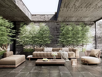 Modern Garden Courtyard Balcony Garden Outdoor Sofa Roof Garden Leisure Terrace Garden Balcony Terrace Roof Courtyard Rattan Chair Bamboo Plant Landscape 3d model