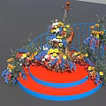 Colorful Photo Check In Spot With Blue Railings Red Platform Decorative Sculpture And Flowers